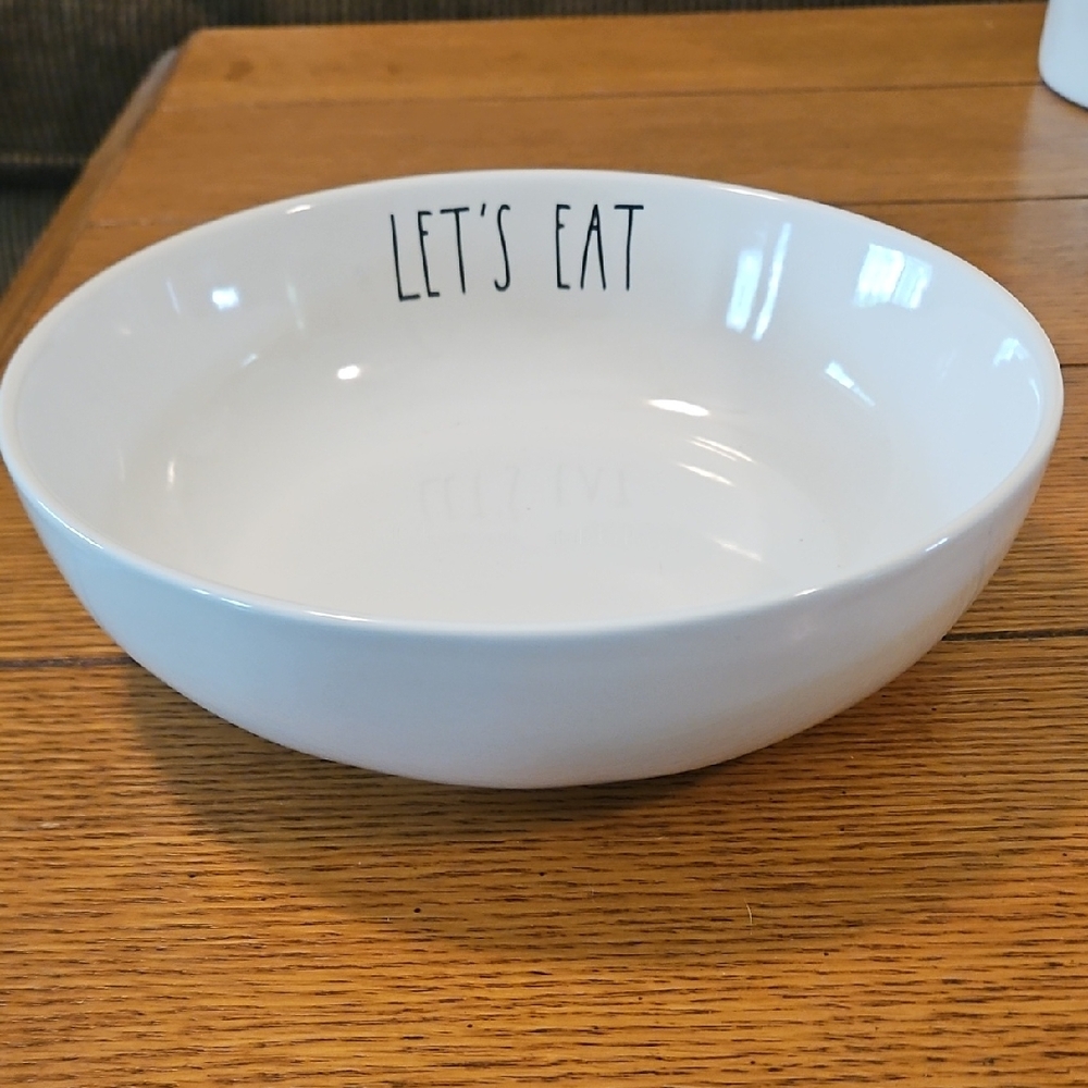 Rae Dunn White Ceramic Dinnerware Bowl Let's Eat